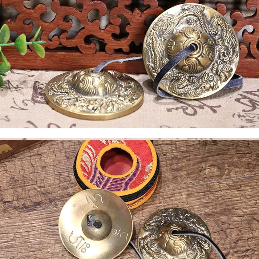 Authentic hand-stitched leather strap connecting tingsha cymbals for meditation and energy work
