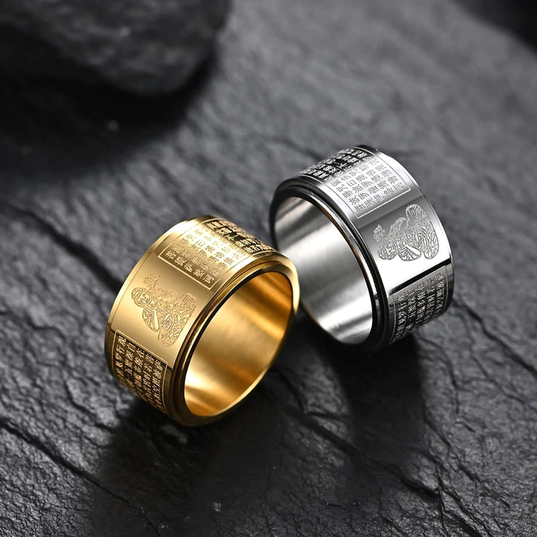 Titanium steel natal buddha rotating ring for mindfulness meditation