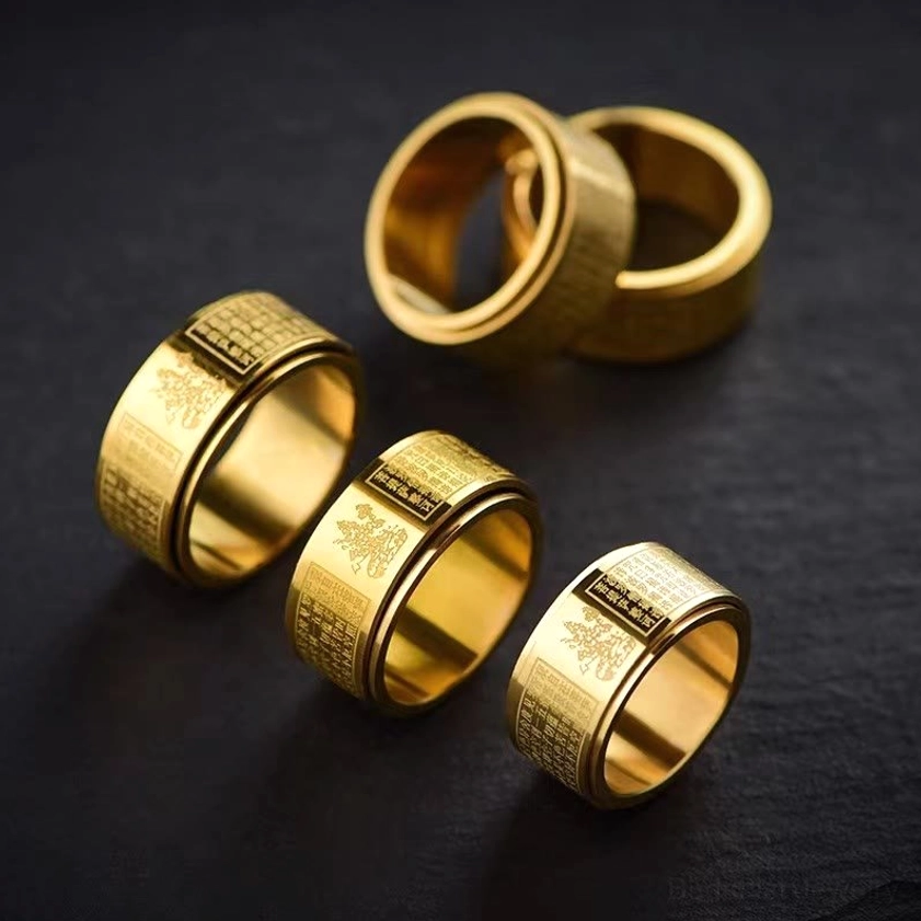 Titanium steel rotating buddha ring spiritual mindfulness jewelry