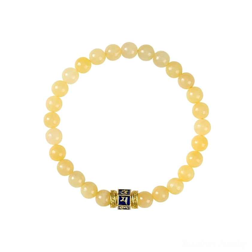 Golden topaz beaded Om Mani Padme Hum bracelet for protection wisdom and spiritual practice