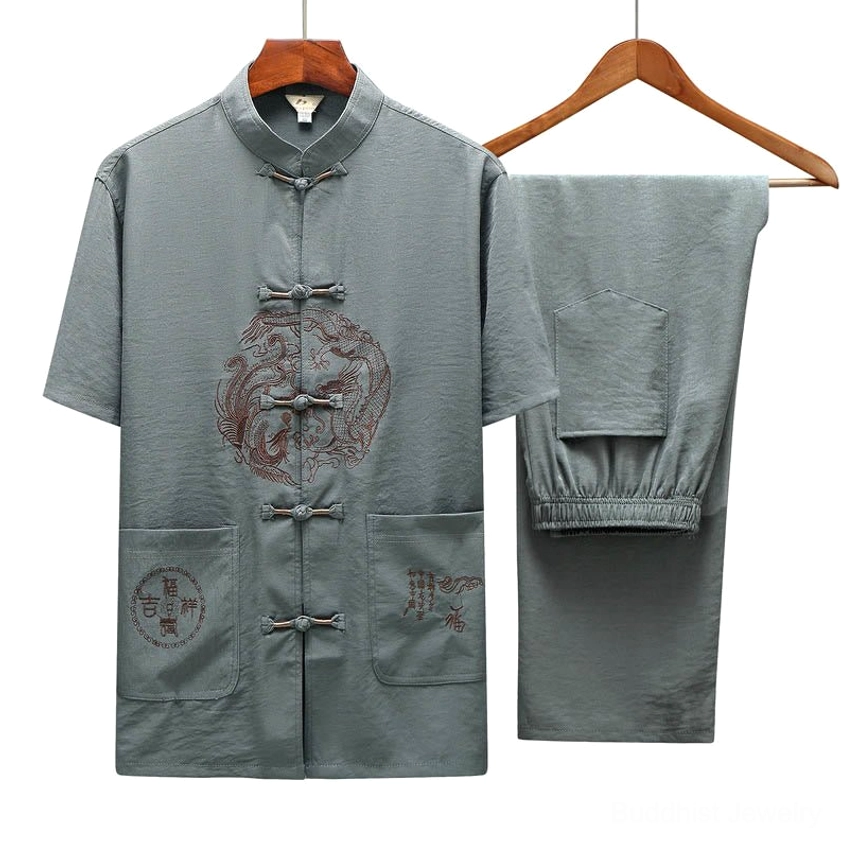 Traditional Chinese Tang suit men's two-piece featuring dragon motif and authentic cultural craftsmanship