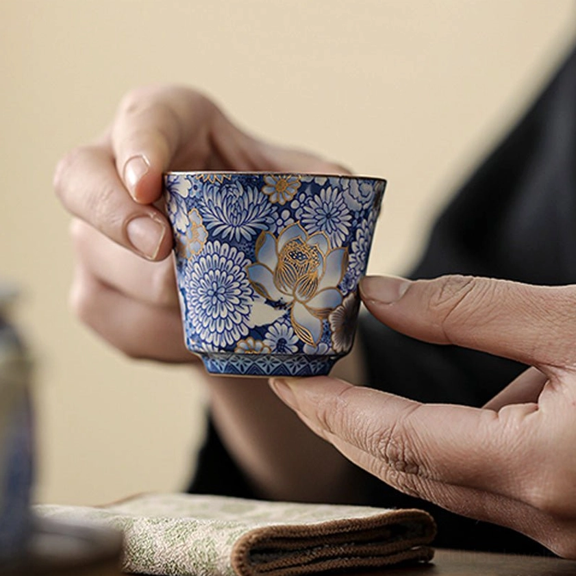 Traditional gongfu tea ceremony teapot with lotus floral Buddhist symbolism