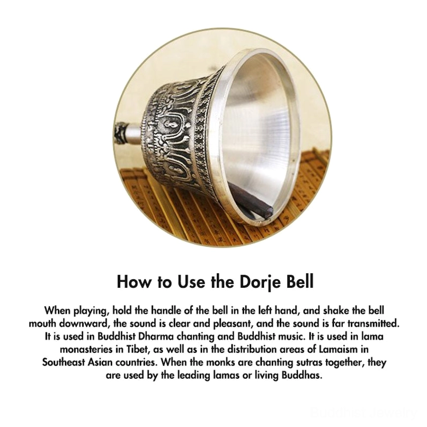Buddhist meditation bell and vajra dorje traditional Nepalese handcrafted copper set with religious carvings