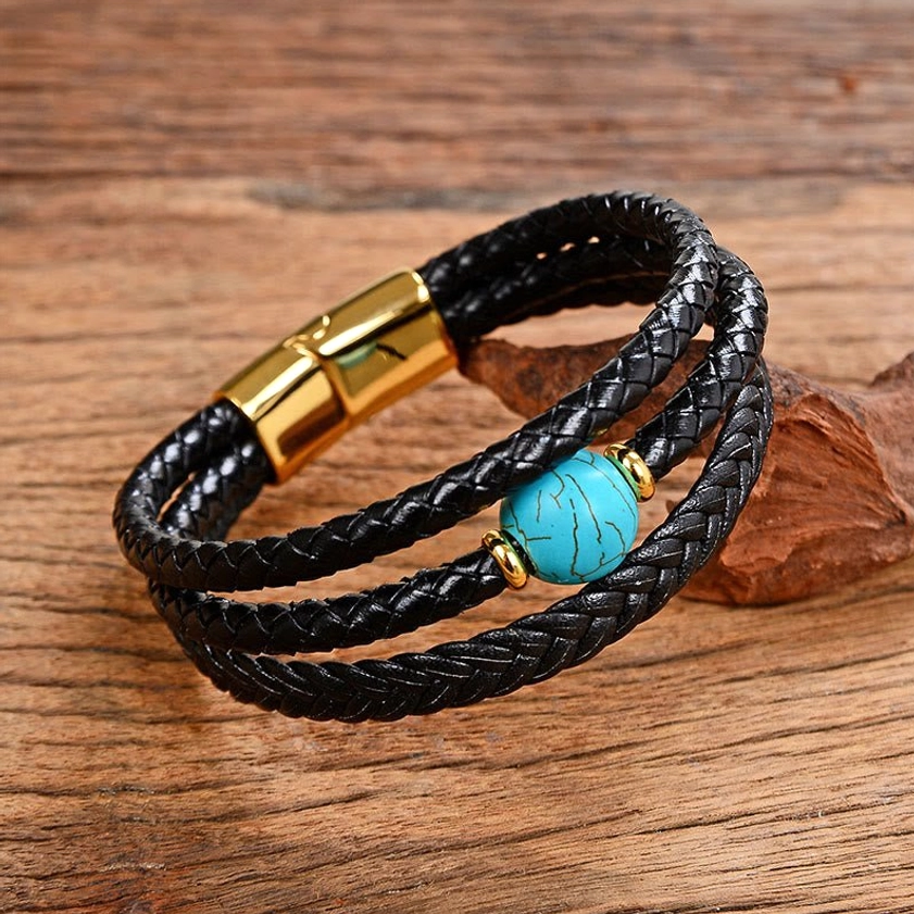 Turquoise healing crystal Buddhist bracelet balance and protection stone