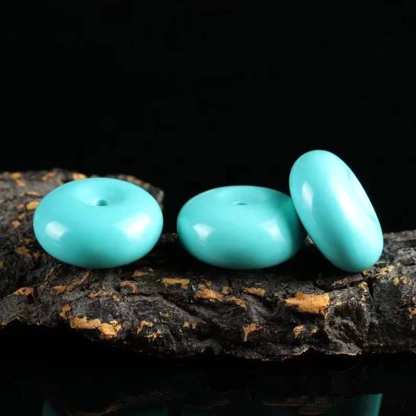 Natural turquoise loose peace buckle pendants - smooth cyan stones unstrung