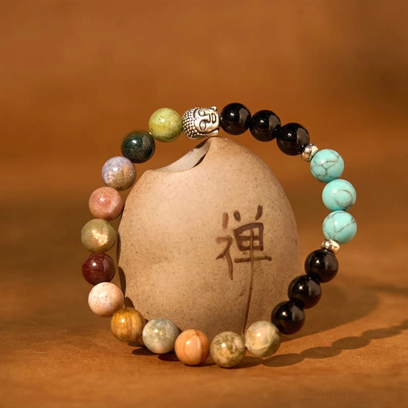 Unisex Buddha bracelet with natural gemstones for spiritual practice and daily wear