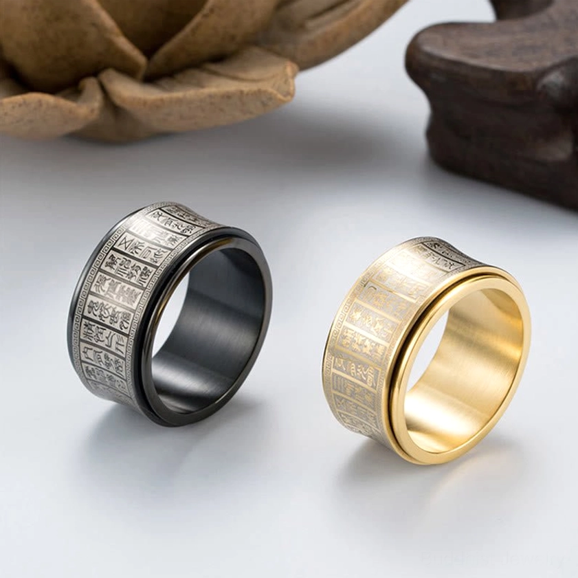 Unisex Buddhist fidget spinner ring for meditation and stress relief