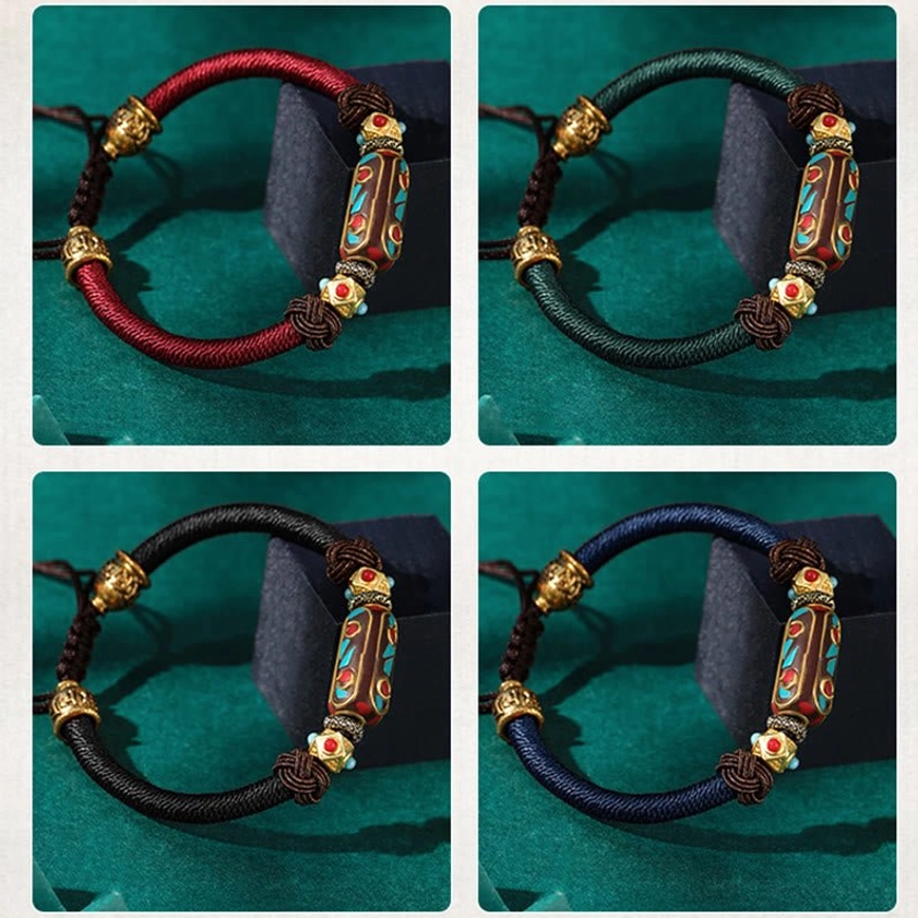 Unisex handmade Buddhist braided bracelet with Om Mani Padme Hum sacred mantra charm for meditation and spiritual wellness