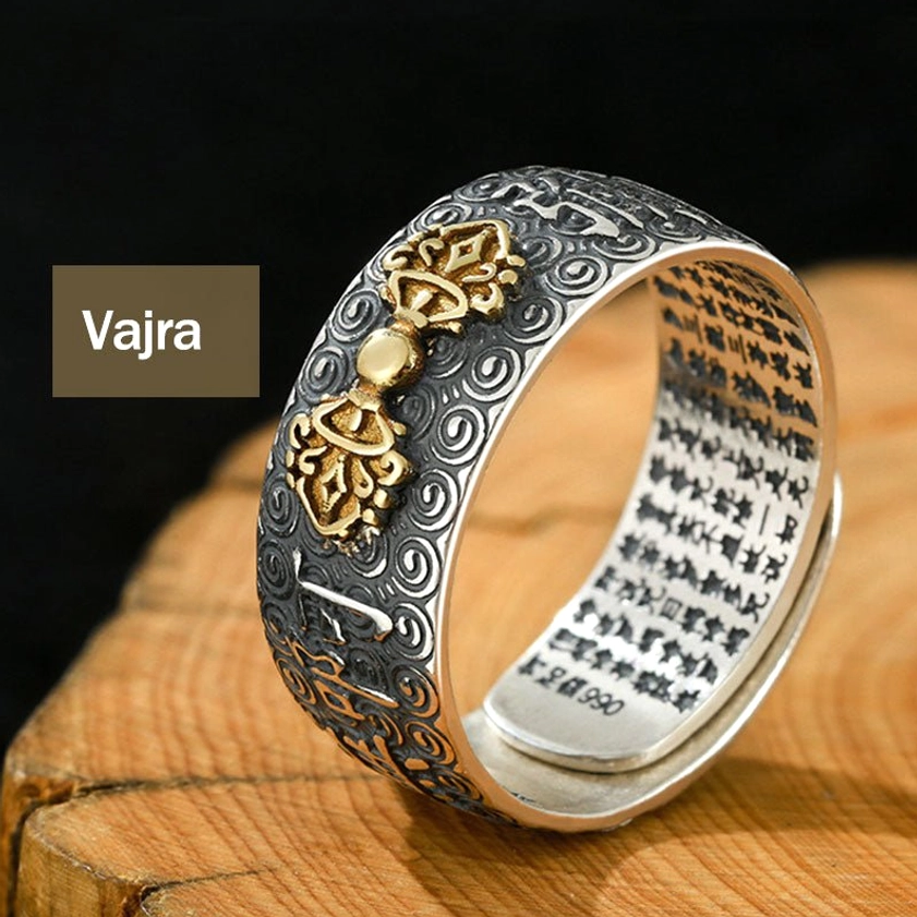 Vajra Buddhist symbol adjustable copper ring for spiritual awakening and transformation