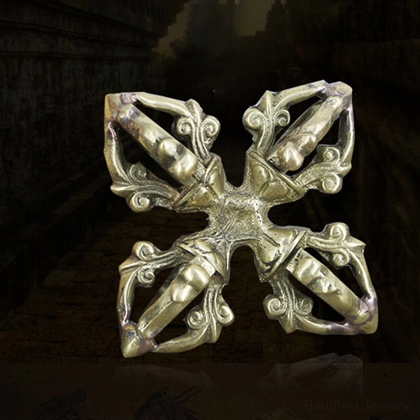 Handmade copper vajra with intricate carved details representing Buddhist dharma and transformation