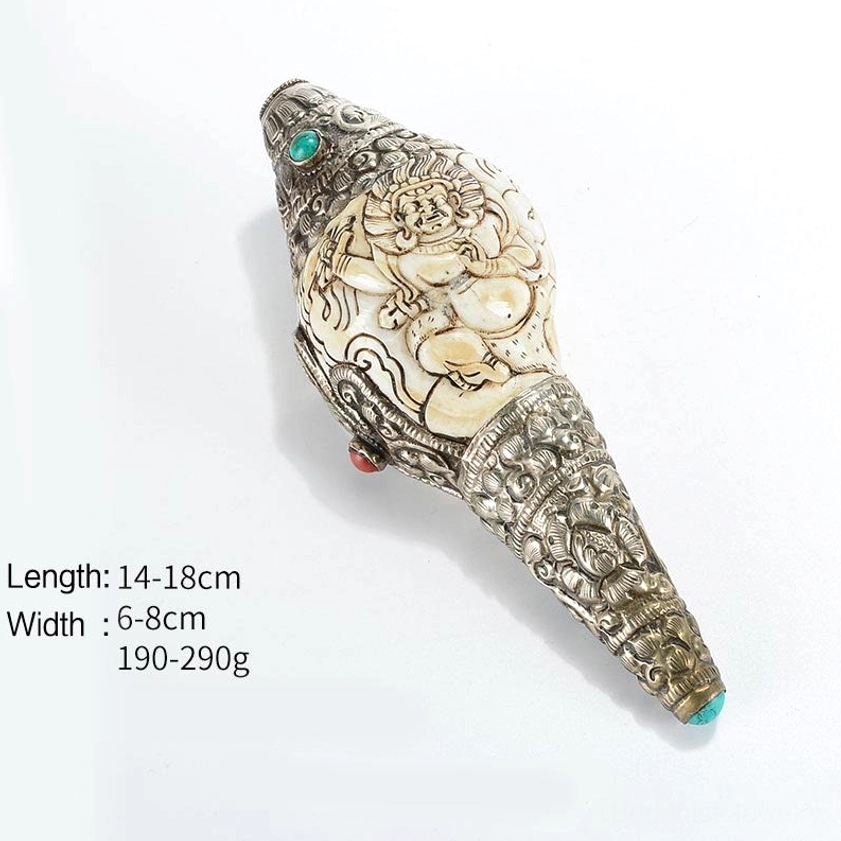 Vajrapani protector deity shankha conch shell with hand-carved Buddha motif