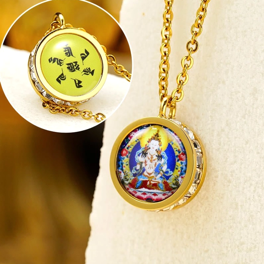 Vajrasattva Bodhisattva Buddhist pendant - purification deity with Om Mani Padme Hum mantra reverse