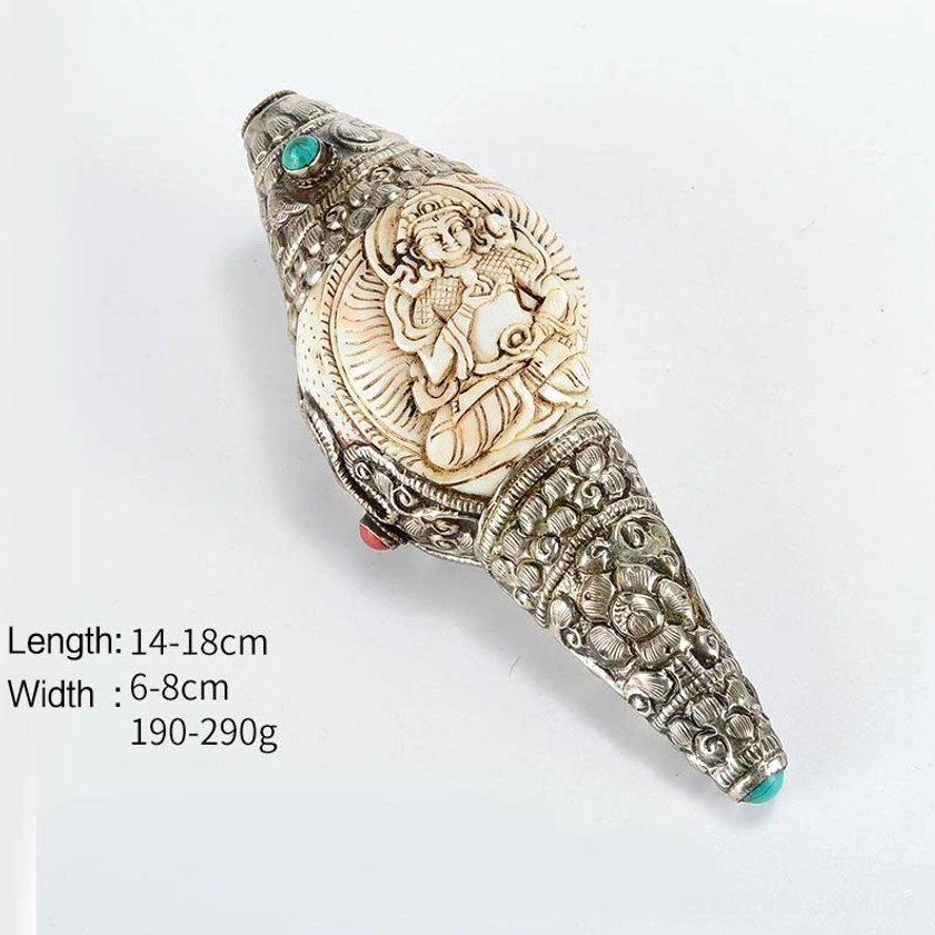 Vajrasattva Buddha shankha conch decoration with intricate silver carving work