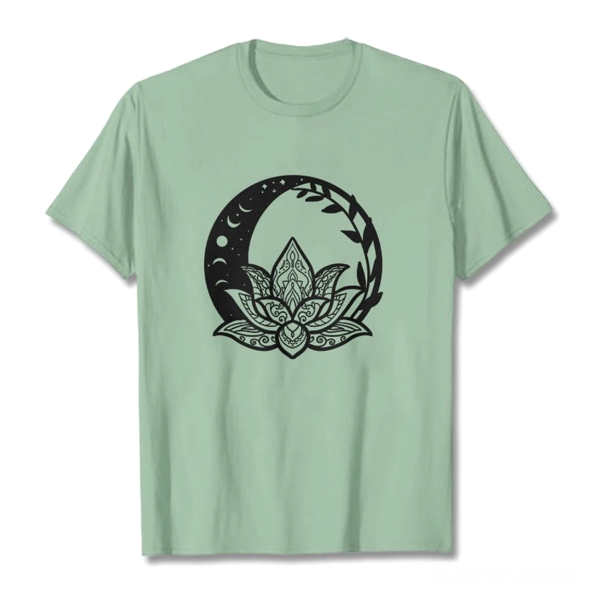 Intertwining vines lotus crescent Buddhist t-shirt boho mandala print continuous growth symbol