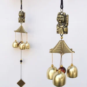 Wealth cat wind chime bell handmade copper antique bronze two sizes lucky cat chime