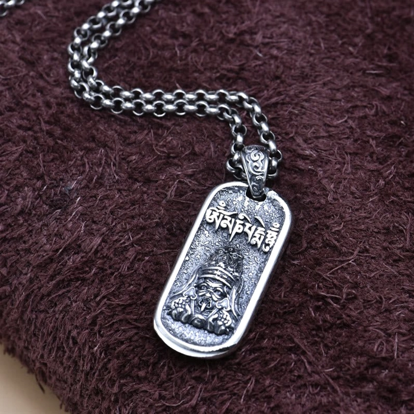 925 sterling silver Buddhist necklace featuring wealth goddess pendant with rolo link chain and lobster clasp
