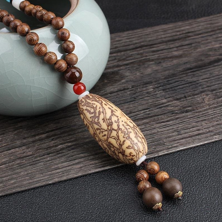 Wenge wood Buddhist necklace with thousand-eyed pattern Bodhi seed wooden bead for meditation practice
