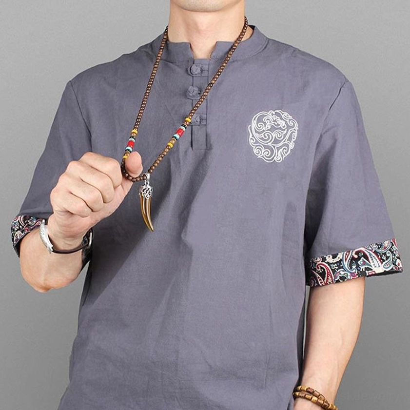 Model holding brown wenge wood turquoise horn pendant necklace handmade buddhist spiritual jewelry