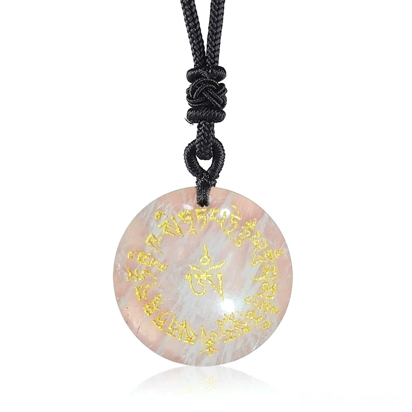 White Agate Buddhist Mantra Pendant Necklace with Golden Sanskrit Engraving - Clarity Stone