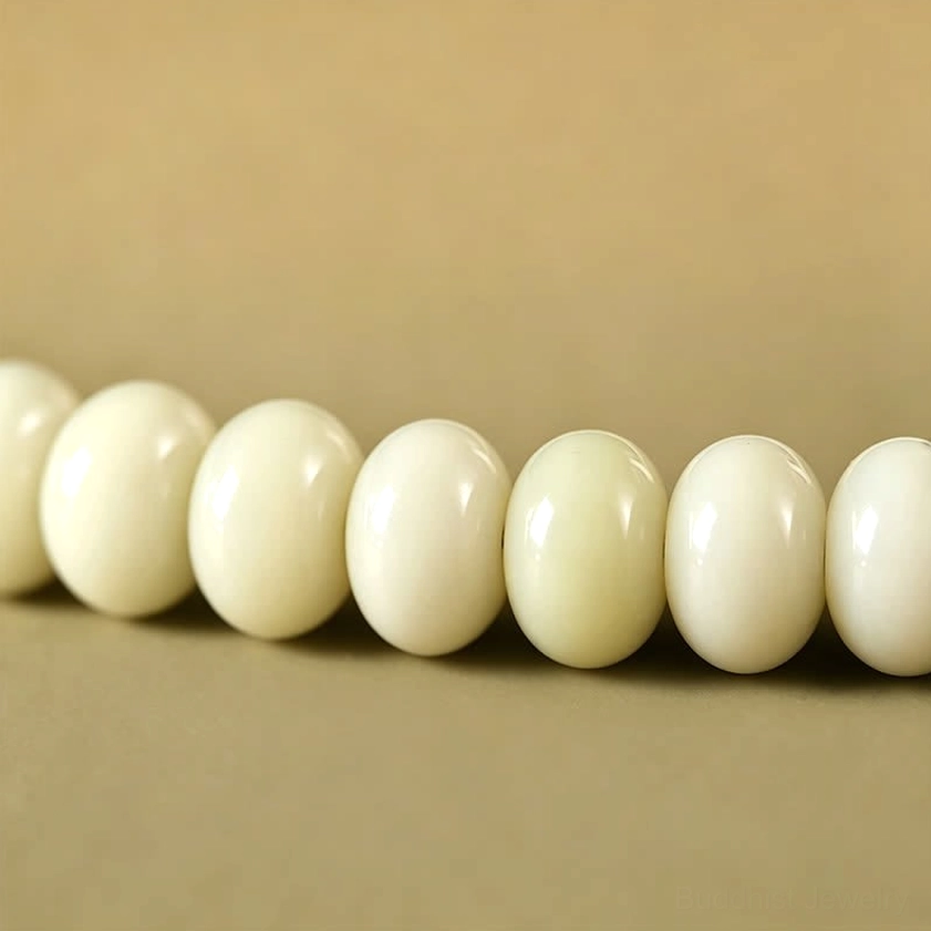 White bodhi seed 108 bead mala with Tara pendant for Buddhist practice meditation and spiritual journey