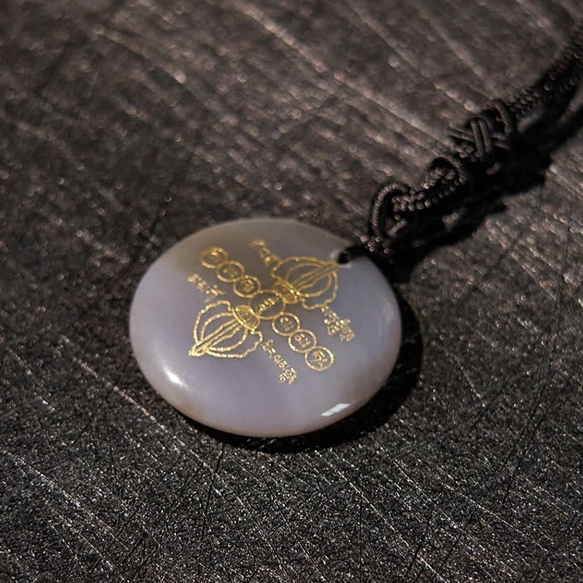 White Crystal Buddhist Pendant Necklace Detail - Clear Quartz Spiritual Healing Stone