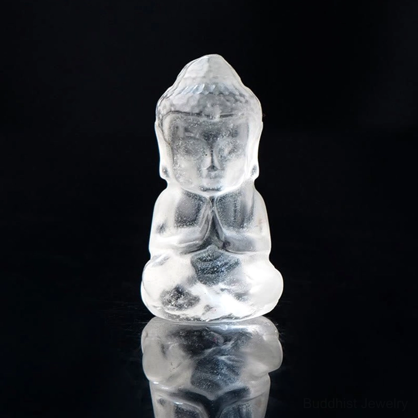 White crystal clear quartz carved Buddha figurine - transparent crystal Buddha pendant 1.4x2.6cm