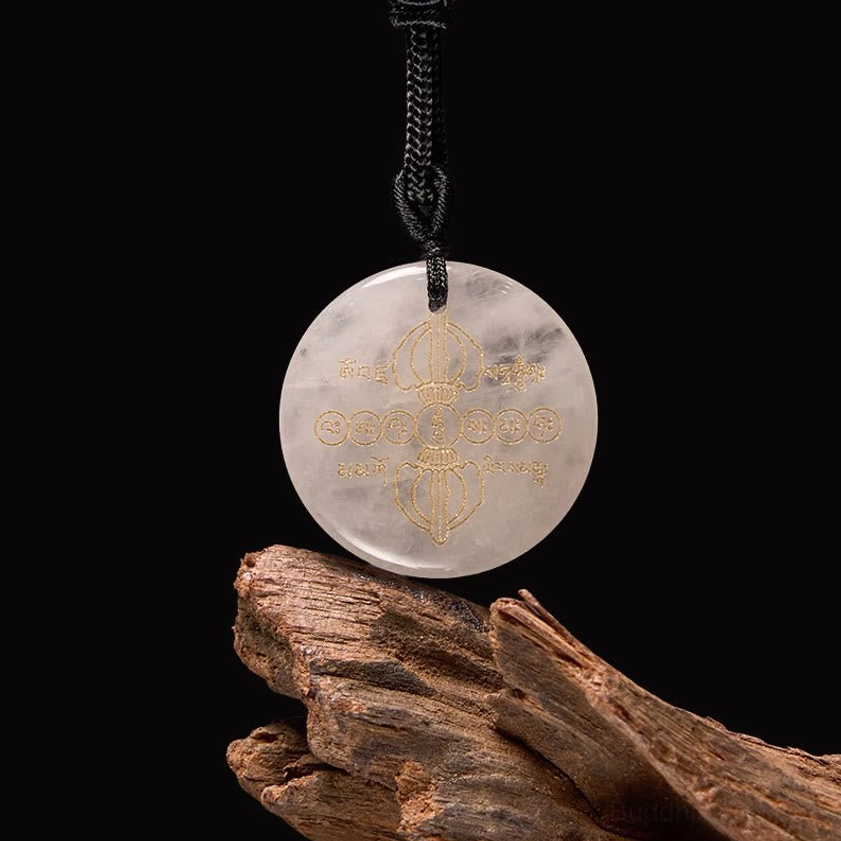 White Crystal Quartz Vajra Dorje Buddhist Pendant Necklace - Clarity and Meditation Stone