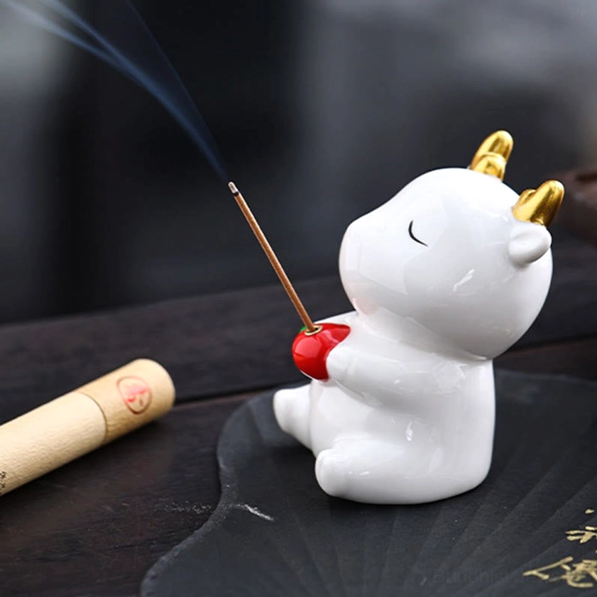 White Deer Incense Burner with Golden Antlers on Calligraphy Mat - Zen Decoration