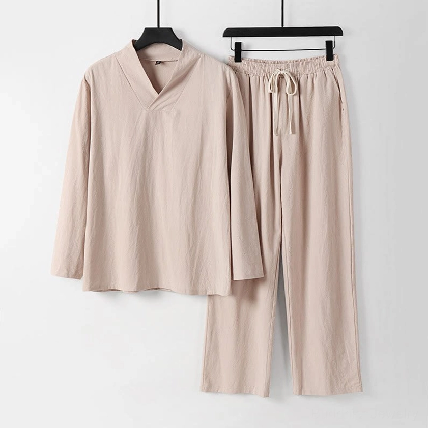 White traditional cross-collar Hanfu cotton linen top front hanging view