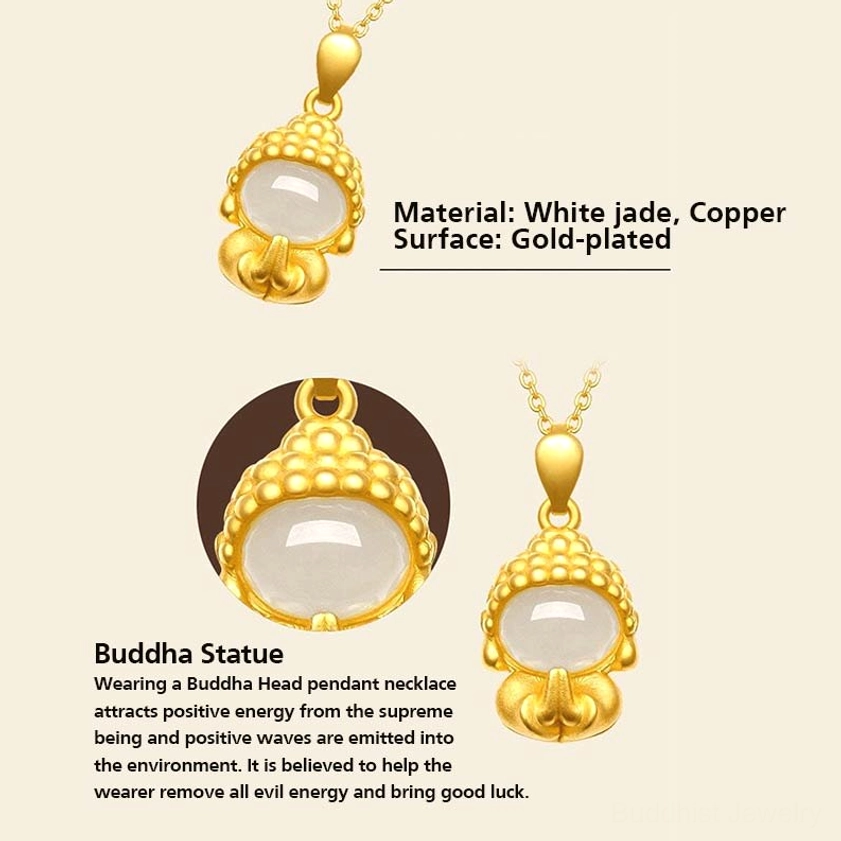 Buddhist pendant material display - white jade Buddha charm with gold copper alloy frame specifications