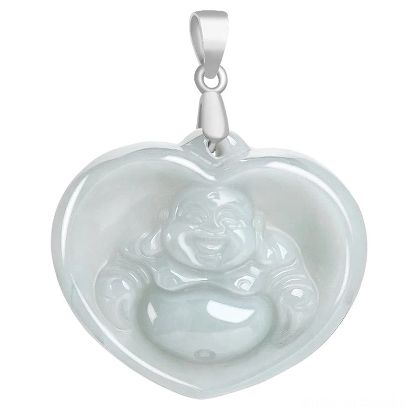 Back view of white jade heart pendant showing smooth uncarved surface and silver-tone metal bail
