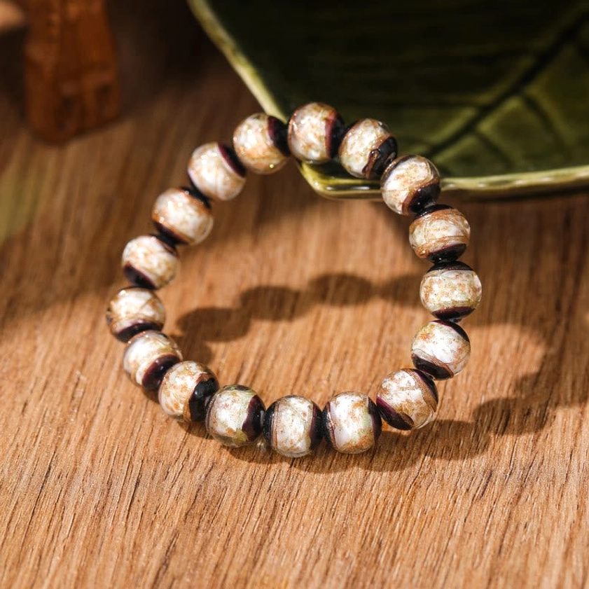 White liuli glass Buddhist bracelet for prosperity and protection available in multiple bead sizes