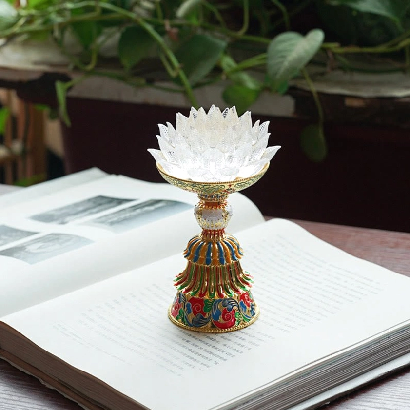 White liuli lotus lamp for clarity purity and spiritual awakening