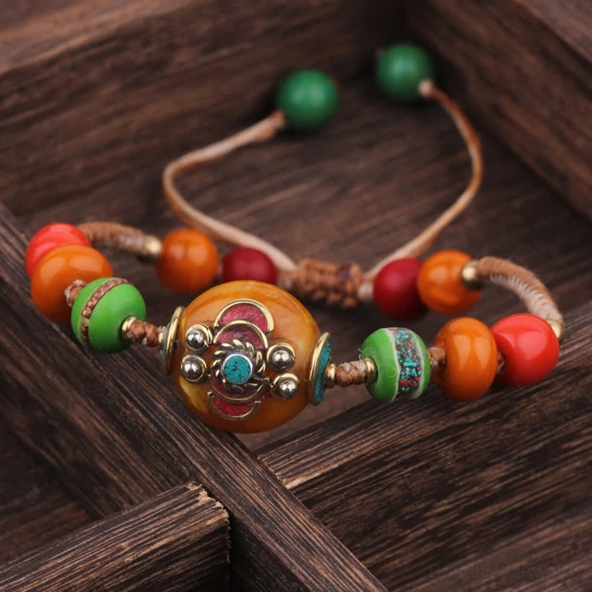 White orange rope Buddhist bracelet with orange and white braided cord, colorful handcrafted meditation bracelet