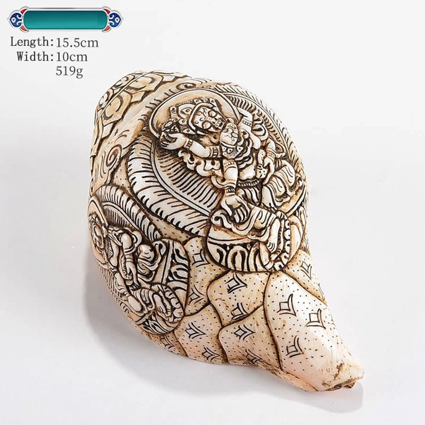 White Tara Engraved Tibetan Buddhist Conch Shell Sculpture for Serenity and Wisdom