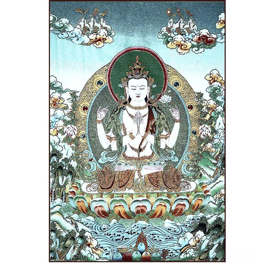 White Tara Buddhist deity handmade embroidery thangka wall tapestry for mindfulness and compassionate wisdom practice