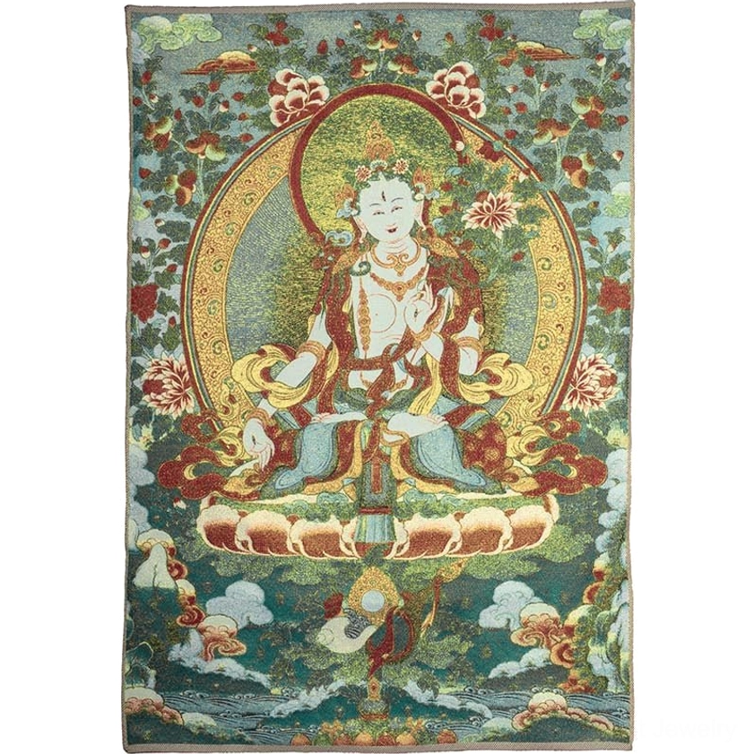 White Tara handmade embroidery Buddhist thangka tapestry sacred wall hanging for spiritual practice and home sanctuary
