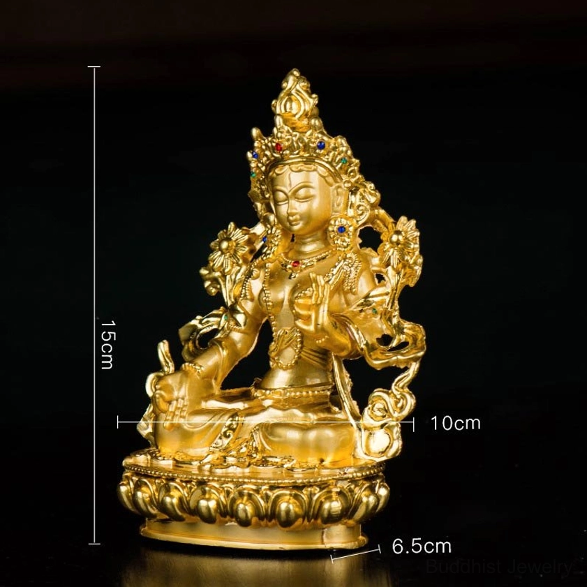 White Tara protection deity handcrafted gold statue for home altar and spiritual practice decoration
