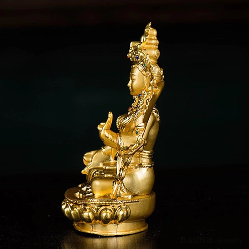 White Tara compassion protection deity statue showing lotus base design and complete gold plating finish