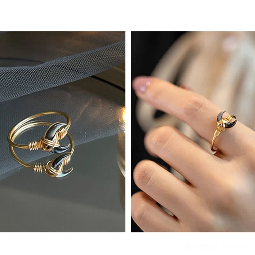White tridacna stone moon blessing ring on wrist, lifestyle wear showing daily spiritual practice jewelry