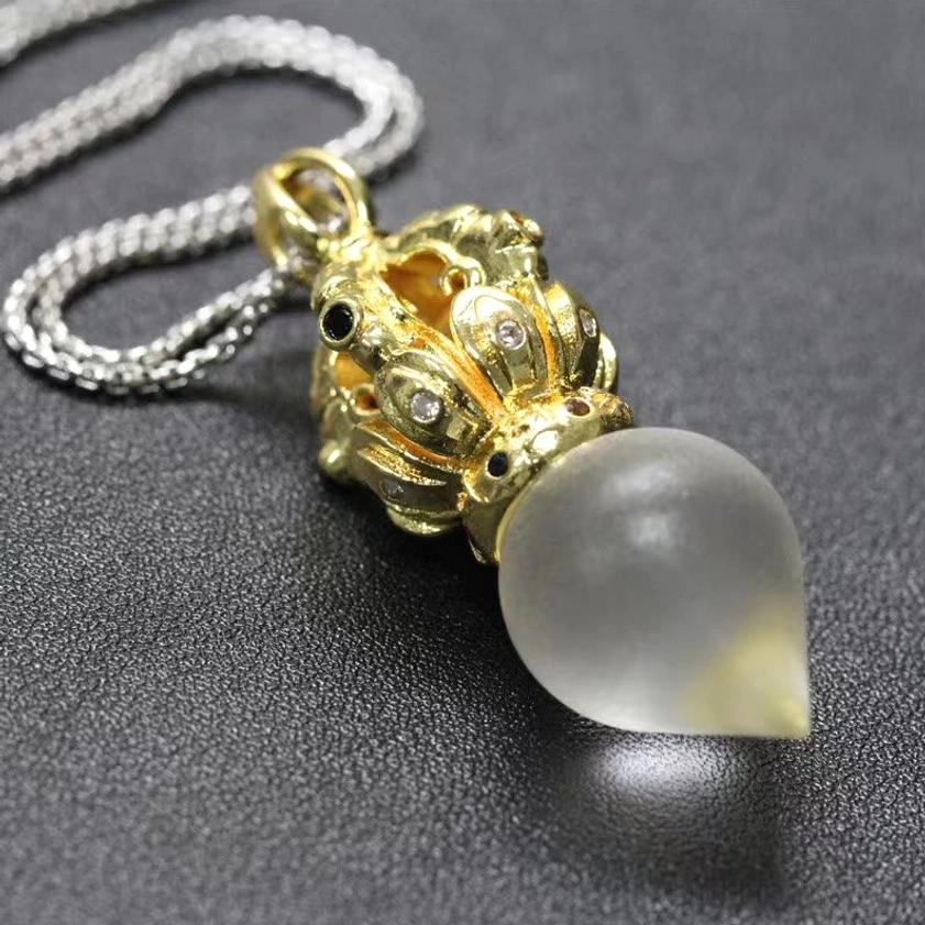White Water Drop Dorje Vajra liuli crystal pendant - Buddhist necklace with unique color variation