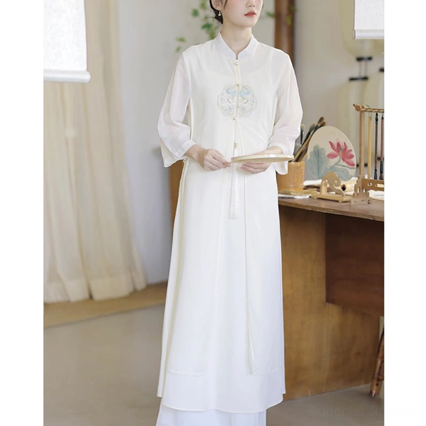 Wide leg meditation pants detail view showing comfortable fit and flowing fabric for yoga and Zen practice