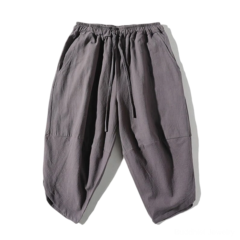 Wide leg shorts with elastic drawstring and side pockets - comfortable meditation shorts front view