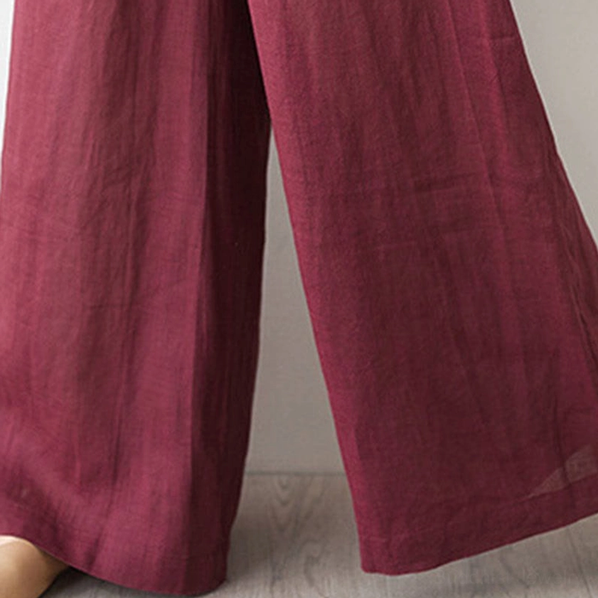 Wide-leg pants and tunic top meditation outfit styling view