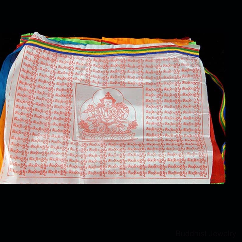 Windhorse lungta symbol centered on Buddhist prayer flags carrying prayers and blessings on the wind