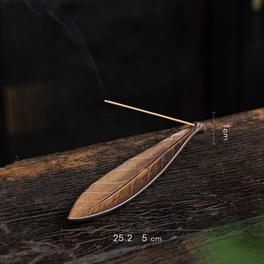 Withered sage-toned willow leaf ceramic incense burner for meditation practice
