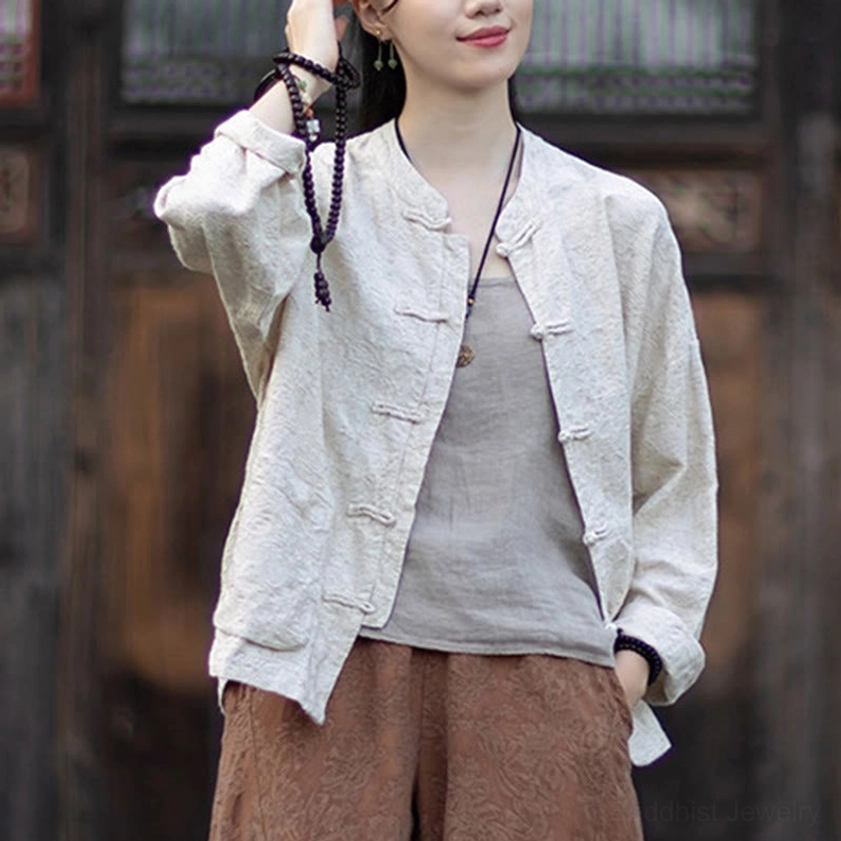 Full view of women's meditation pants showing natural waistline and relaxed fit silhouette