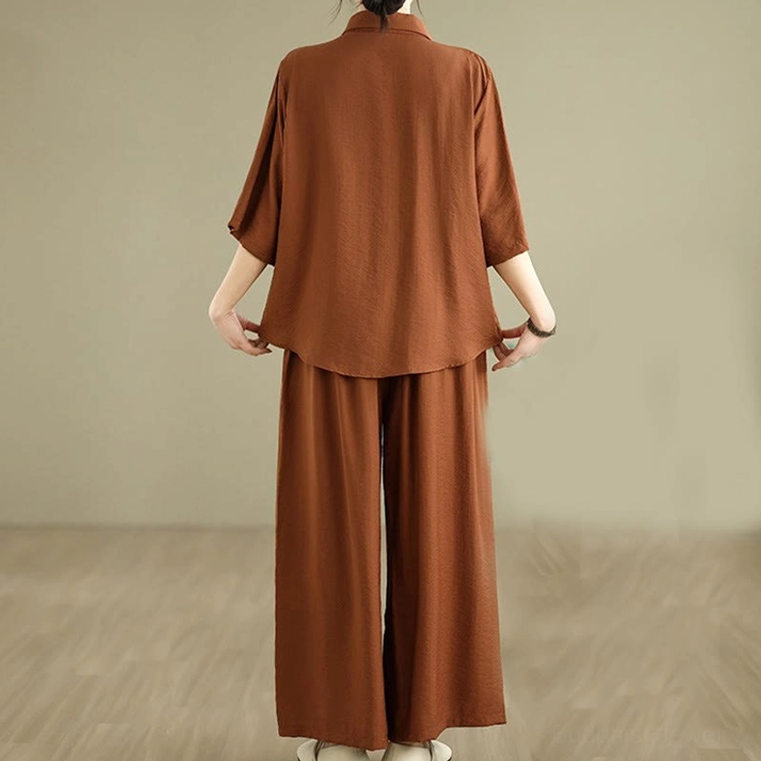 Women's meditation outfit back view - showing clean rear design of Zen practice clothing set