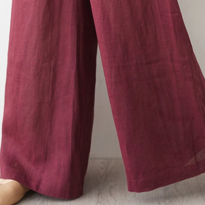 Complete women's linen meditation and tai chi two-piece set with functional pockets and comfort waistband