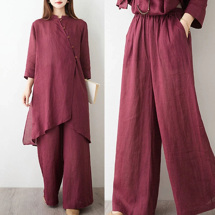 Women's meditation uniform set with three-quarter sleeves for yoga and tai chi